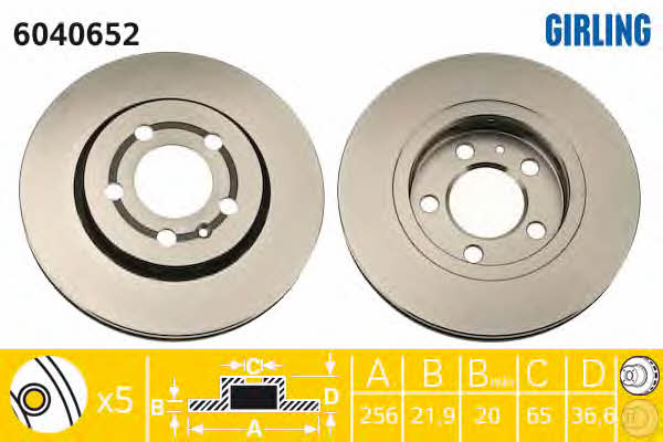 Girling 6040652 Rear ventilated brake disc 6040652: Buy near me in Poland at 2407.PL - Good price!