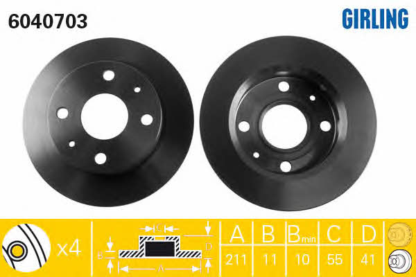 Girling 6040703 Unventilated front brake disc 6040703: Buy near me in Poland at 2407.PL - Good price!