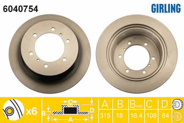 Girling 6040754 Rear brake disc, non-ventilated 6040754: Buy near me in Poland at 2407.PL - Good price!