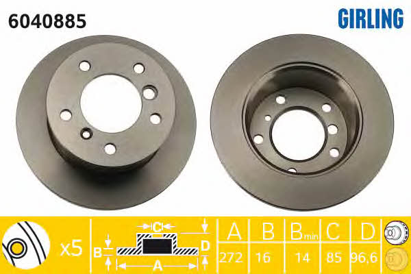 Girling 6040885 Rear brake disc, non-ventilated 6040885: Buy near me in Poland at 2407.PL - Good price!
