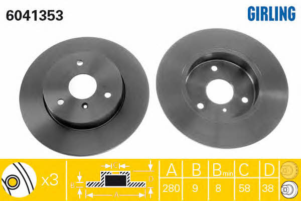 Girling 6041353 Unventilated front brake disc 6041353: Buy near me in Poland at 2407.PL - Good price!