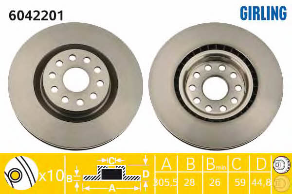 Girling 6042201 Front brake disc ventilated 6042201: Buy near me in Poland at 2407.PL - Good price!