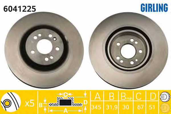 Girling 6042225 Front brake disc ventilated 6042225: Buy near me in Poland at 2407.PL - Good price!