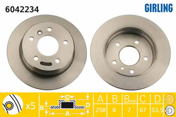 Girling 6042234 Rear brake disc, non-ventilated 6042234: Buy near me in Poland at 2407.PL - Good price!