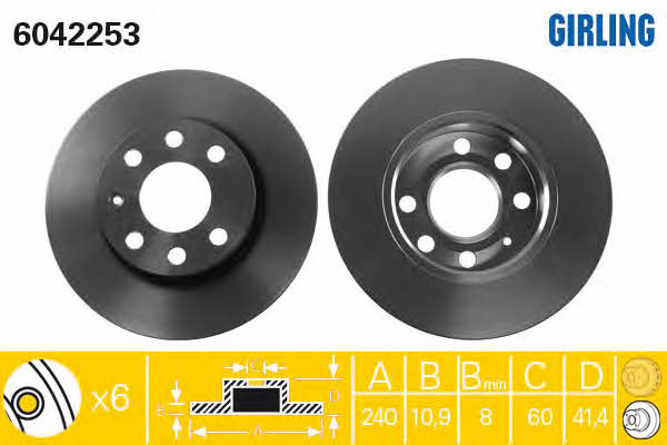 Girling 6042253 Unventilated front brake disc 6042253: Buy near me in Poland at 2407.PL - Good price!
