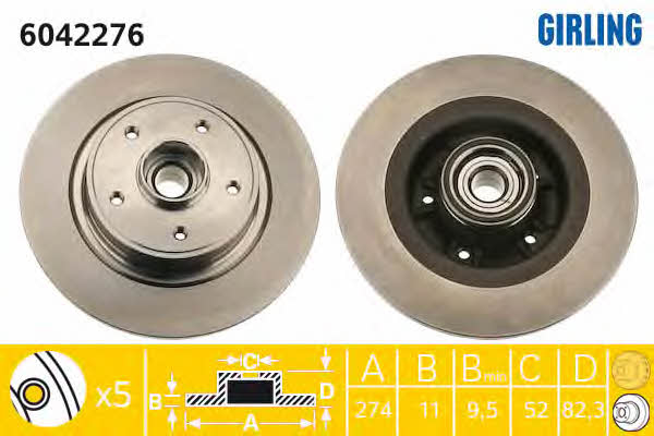 Girling 6042276 Rear brake disc, non-ventilated 6042276: Buy near me in Poland at 2407.PL - Good price!