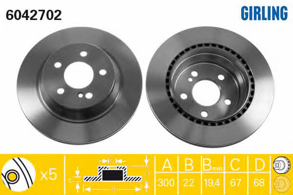 Girling 6042702 Rear ventilated brake disc 6042702: Buy near me in Poland at 2407.PL - Good price!