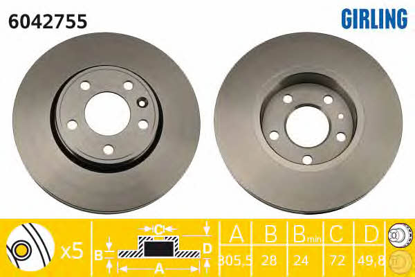 Girling 6042755 Front brake disc ventilated 6042755: Buy near me in Poland at 2407.PL - Good price!