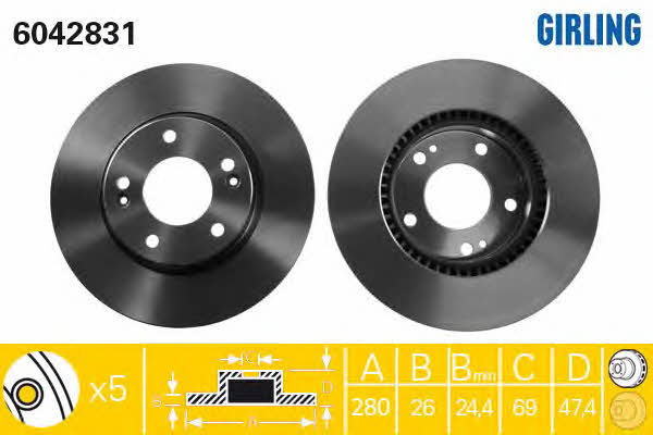 Girling 6042831 Front brake disc ventilated 6042831: Buy near me in Poland at 2407.PL - Good price!