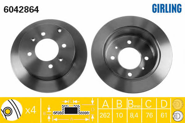 Girling 6042864 Rear brake disc, non-ventilated 6042864: Buy near me in Poland at 2407.PL - Good price!