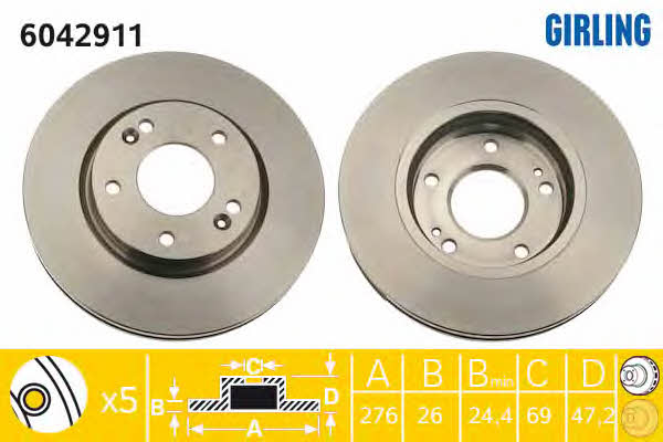 Girling 6042911 Front brake disc ventilated 6042911: Buy near me in Poland at 2407.PL - Good price!