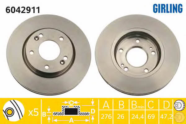 Girling 6042911 Innenbelüftete Bremsscheibe vorne 6042911: Kaufen Sie zu einem guten Preis in Polen bei 2407.PL!