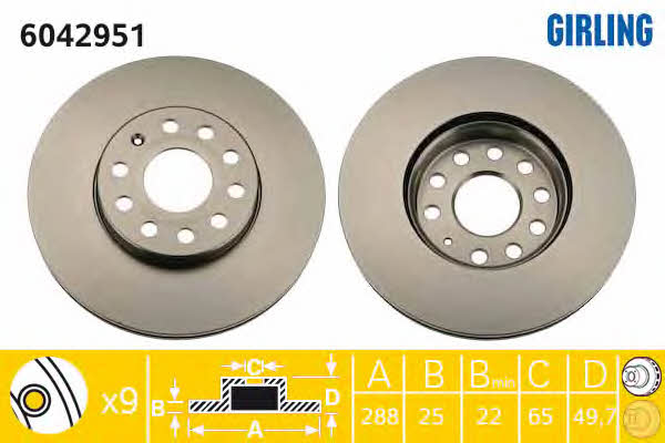 Girling 6042951 Front brake disc ventilated 6042951: Buy near me in Poland at 2407.PL - Good price!
