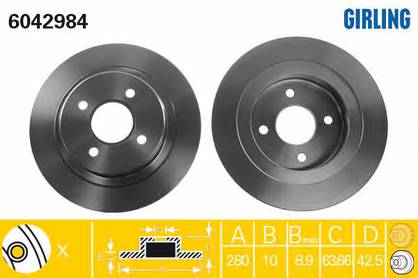 Girling 6042984 Rear brake disc, non-ventilated 6042984: Buy near me in Poland at 2407.PL - Good price!