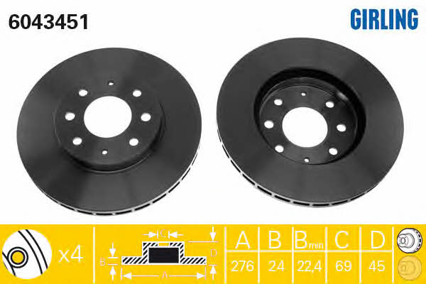 Girling 6043451 Front brake disc ventilated 6043451: Buy near me in Poland at 2407.PL - Good price!