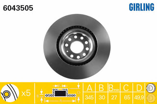 Girling 6043505 Front brake disc ventilated 6043505: Buy near me in Poland at 2407.PL - Good price!
