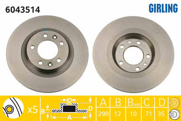 Girling 6043514 Rear brake disc, non-ventilated 6043514: Buy near me in Poland at 2407.PL - Good price!