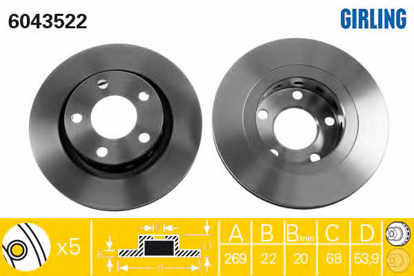 Girling 6043522 Rear ventilated brake disc 6043522: Buy near me at 2407.PL in Poland at an Affordable price!