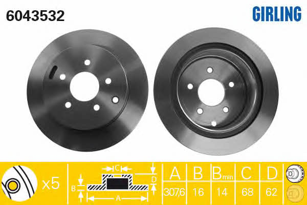 Girling 6043532 Rear ventilated brake disc 6043532: Buy near me in Poland at 2407.PL - Good price!