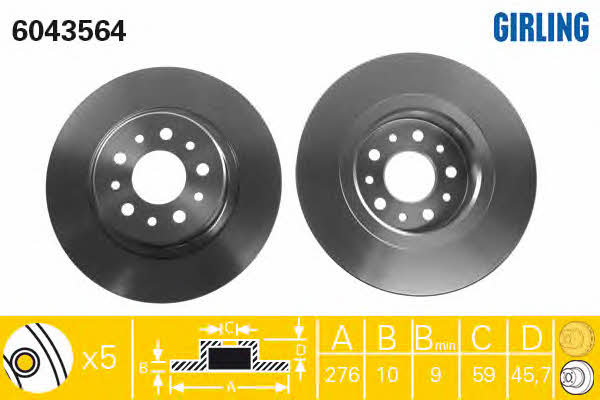 Girling 6043564 Тормозной диск задний невентилируемый 6043564: Отличная цена - Купить в Польше на 2407.PL!