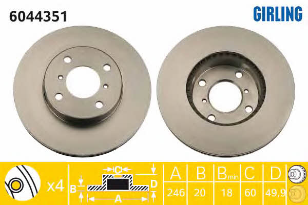 Girling 6044351 Front brake disc ventilated 6044351: Buy near me in Poland at 2407.PL - Good price!