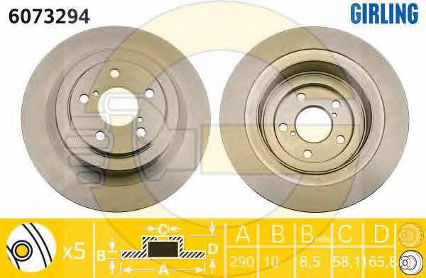 Girling 6073294 Rear brake disc, non-ventilated 6073294: Buy near me in Poland at 2407.PL - Good price!