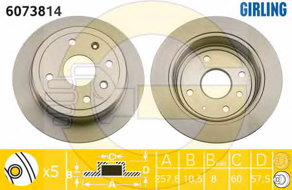 Girling 6073814 Rear brake disc, non-ventilated 6073814: Buy near me in Poland at 2407.PL - Good price!