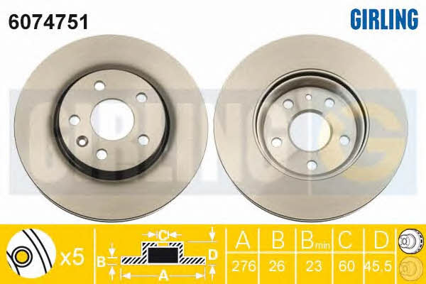 Girling 6074751 Front brake disc ventilated 6074751: Buy near me in Poland at 2407.PL - Good price!
