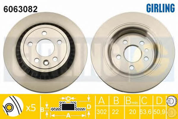 Girling 6063082 Rear ventilated brake disc 6063082: Buy near me in Poland at 2407.PL - Good price!