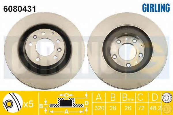 Girling 6080431 Front brake disc ventilated 6080431: Buy near me in Poland at 2407.PL - Good price!