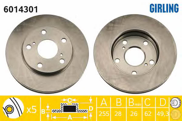 Girling 6014301 Front brake disc ventilated 6014301: Buy near me in Poland at 2407.PL - Good price!