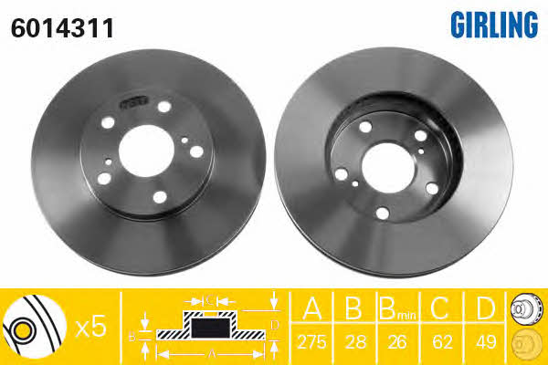 Girling 6014311 Front brake disc ventilated 6014311: Buy near me in Poland at 2407.PL - Good price!