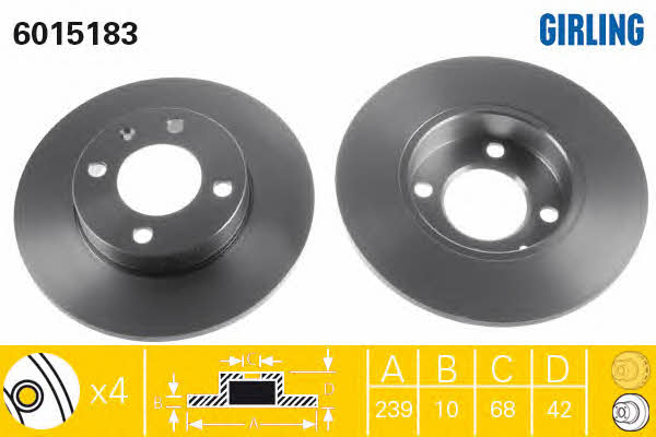 Girling 6015183 Unventilated front brake disc 6015183: Buy near me in Poland at 2407.PL - Good price!