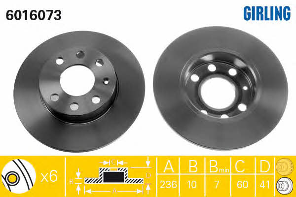 Girling 6016073 Unventilated front brake disc 6016073: Buy near me in Poland at 2407.PL - Good price!