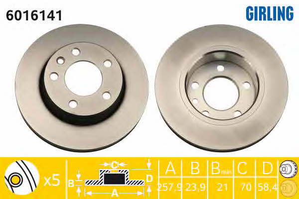 Girling 6016141 Front brake disc ventilated 6016141: Buy near me in Poland at 2407.PL - Good price!
