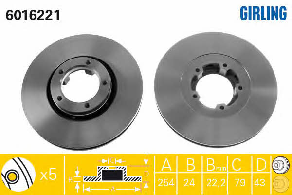 Girling 6016221 Front brake disc ventilated 6016221: Buy near me in Poland at 2407.PL - Good price!