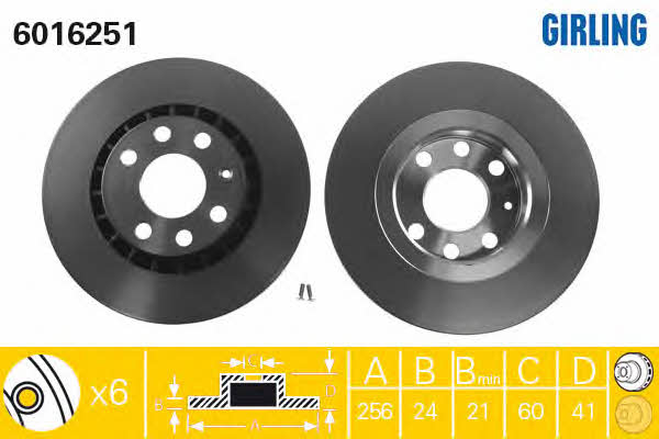 Girling 6016251 Front brake disc ventilated 6016251: Buy near me in Poland at 2407.PL - Good price!