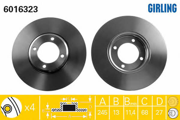 Girling 6016323 Unventilated front brake disc 6016323: Buy near me at 2407.PL in Poland at an Affordable price!
