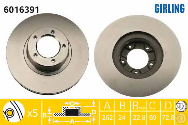 Girling 6016391 Front brake disc ventilated 6016391: Buy near me in Poland at 2407.PL - Good price!