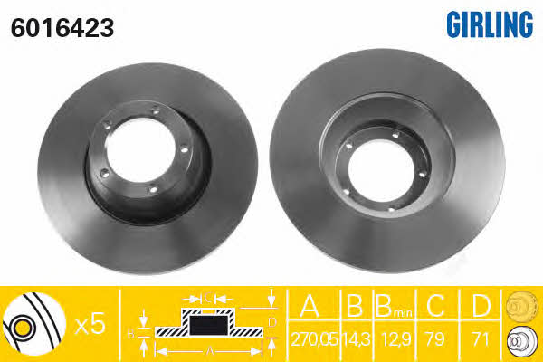 Girling 6016423 Unventilated front brake disc 6016423: Buy near me at 2407.PL in Poland at an Affordable price!