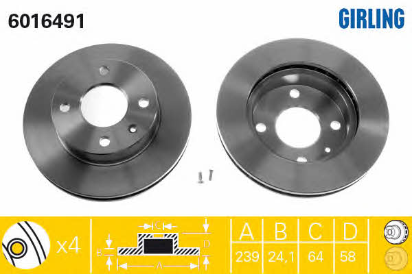 Girling 6016491 Front brake disc ventilated 6016491: Buy near me in Poland at 2407.PL - Good price!