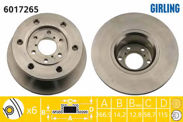 Girling 6017265 Unventilated front brake disc 6017265: Buy near me in Poland at 2407.PL - Good price!