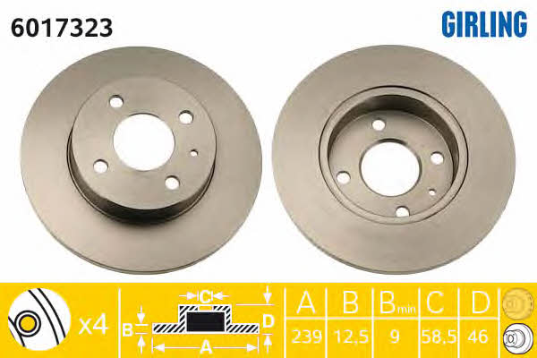 Girling 6017323 Unventilated front brake disc 6017323: Buy near me in Poland at 2407.PL - Good price!