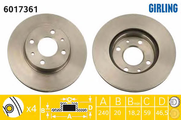 Girling 6017361 Front brake disc ventilated 6017361: Buy near me in Poland at 2407.PL - Good price!