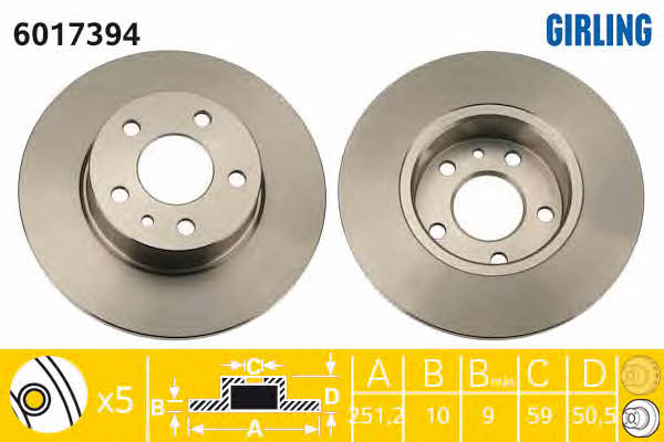 Girling 6017394 Rear brake disc, non-ventilated 6017394: Buy near me at 2407.PL in Poland at an Affordable price!
