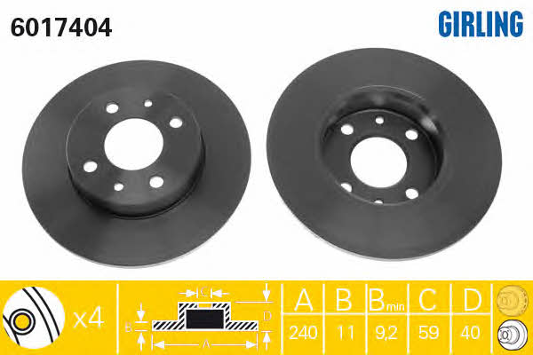 Girling 6017404 Rear brake disc, non-ventilated 6017404: Buy near me in Poland at 2407.PL - Good price!