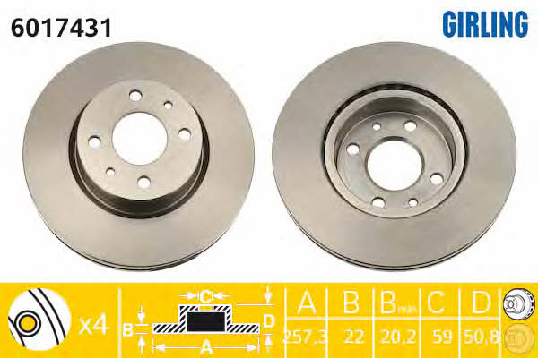 Girling 6017431 Front brake disc ventilated 6017431: Buy near me in Poland at 2407.PL - Good price!