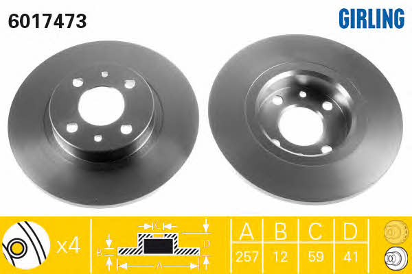 Girling 6017473 Unventilated front brake disc 6017473: Buy near me in Poland at 2407.PL - Good price!