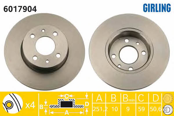 Girling 6017904 Rear brake disc, non-ventilated 6017904: Buy near me at 2407.PL in Poland at an Affordable price!