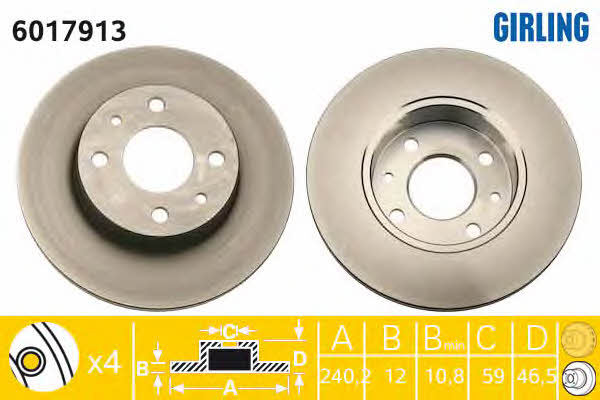 Girling 6017913 Unventilated front brake disc 6017913: Buy near me in Poland at 2407.PL - Good price!